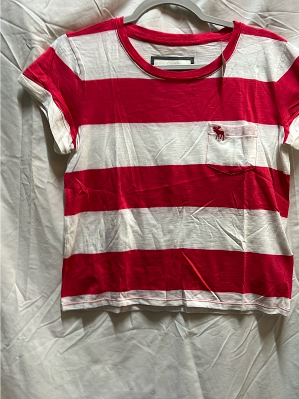 Abercrombie & Fitch Red and White Striped Short Sleeve Tee